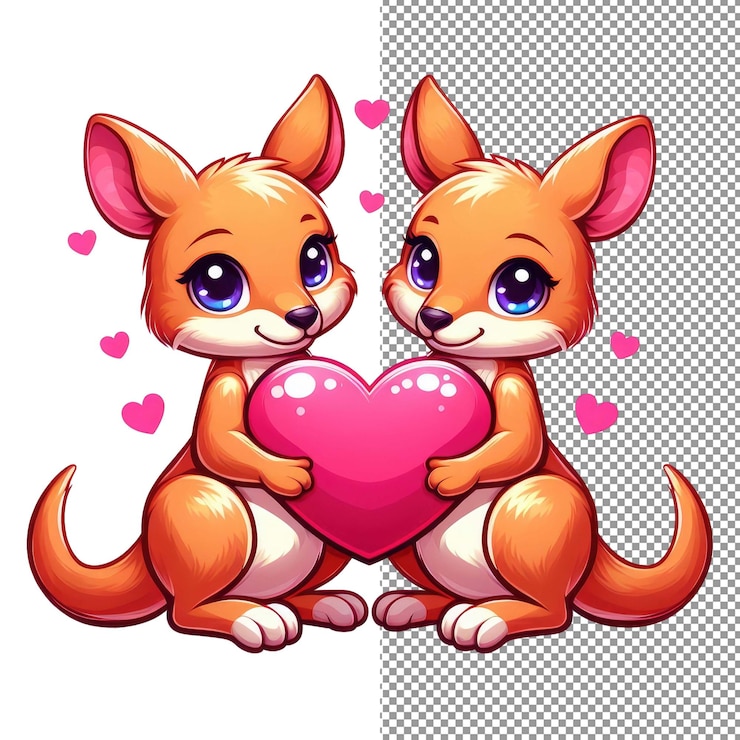 PSD arte vectorial de romance con bigotes de una adorable pareja de animales sosteniendo un corazón