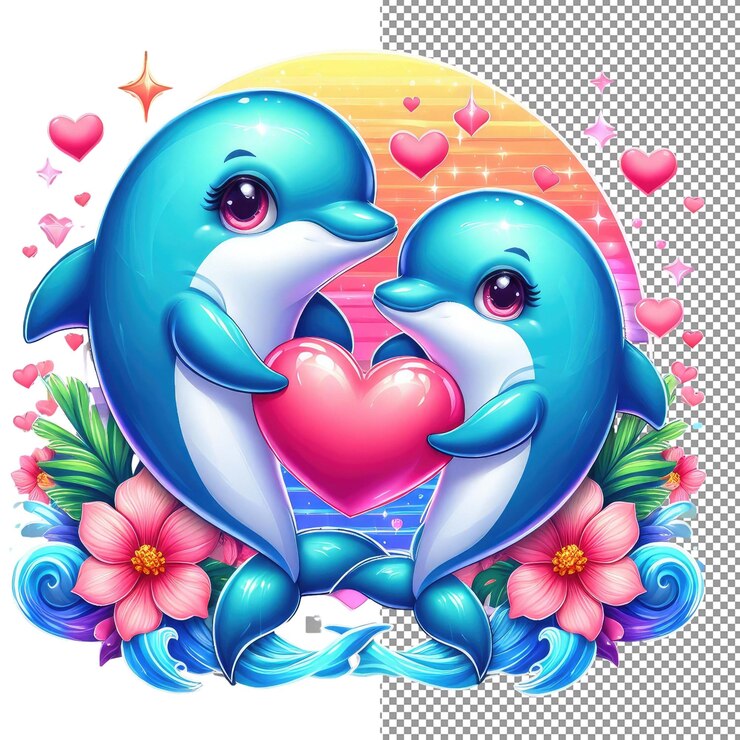 PSD arte vectorial de romance con bigotes de una adorable pareja de animales sosteniendo un corazón