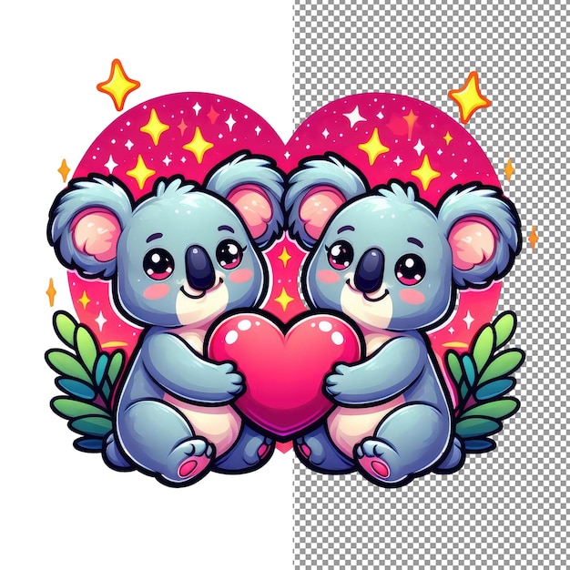 Arte vectorial de romance con bigotes de una adorable pareja de animales sosteniendo un corazón