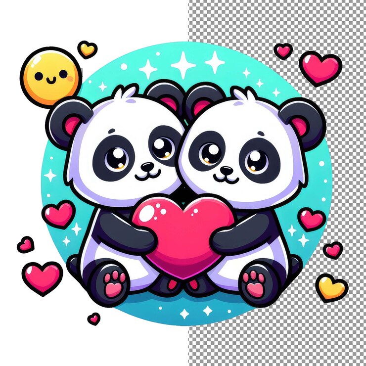 PSD arte vectorial de romance con bigotes de una adorable pareja de animales sosteniendo un corazón