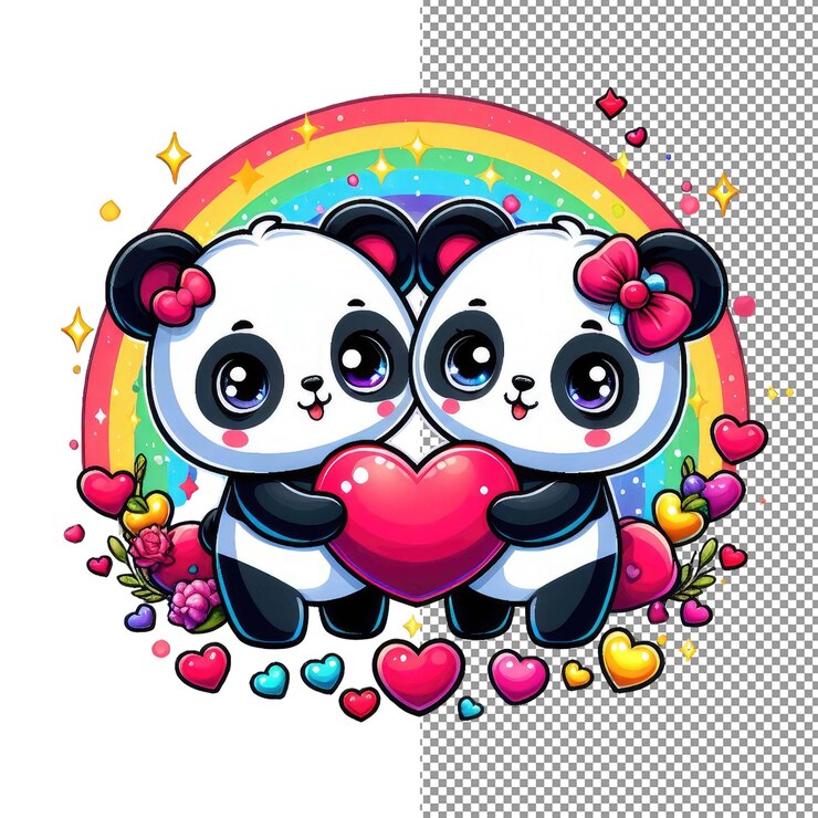 PSD arte vectorial de romance con bigotes de una adorable pareja de animales sosteniendo un corazón