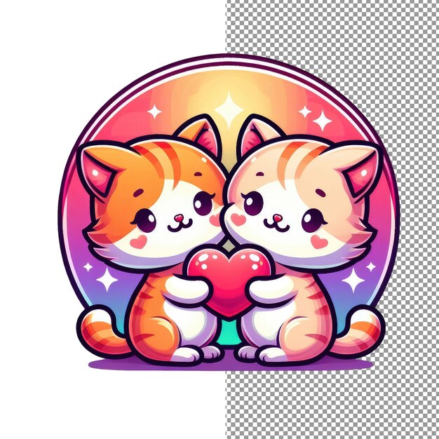 PSD arte vectorial de romance con bigotes de una adorable pareja de animales sosteniendo un corazón