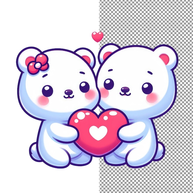 PSD arte vectorial de romance con bigotes de una adorable pareja de animales sosteniendo un corazón