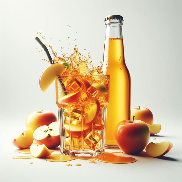PSD arte vetorial hiper-realista garrafa de vidro suco de maçã isolado em fundo branco ilustração ainda