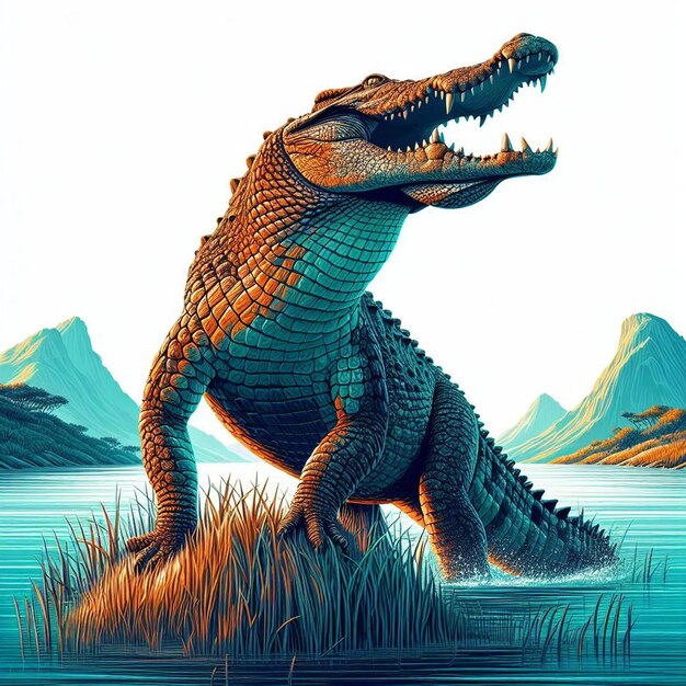 PSD arte vetorial hiperrealista animais selvagens africanos crocodilo isolado pôster de fundo branco png pic