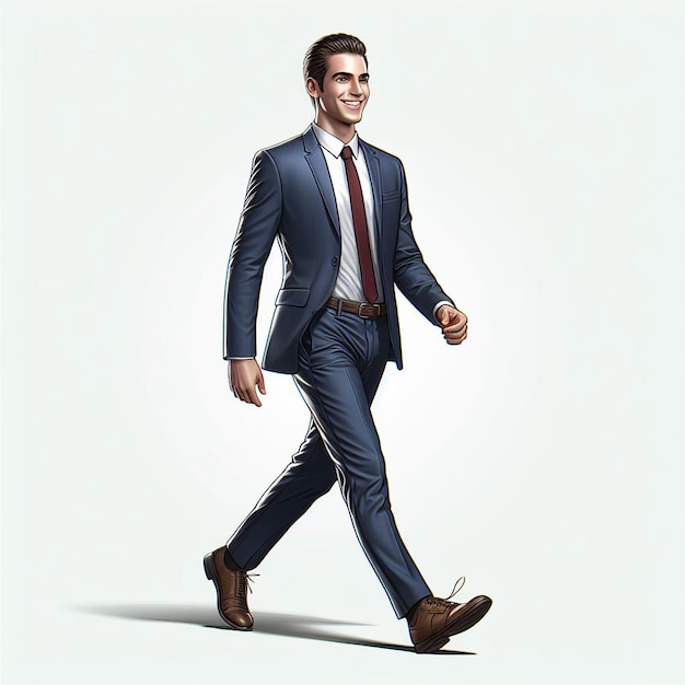 Arte vetorial hiperrealista homem de moda caminhando homem de negócios em terno fundo branco isolado