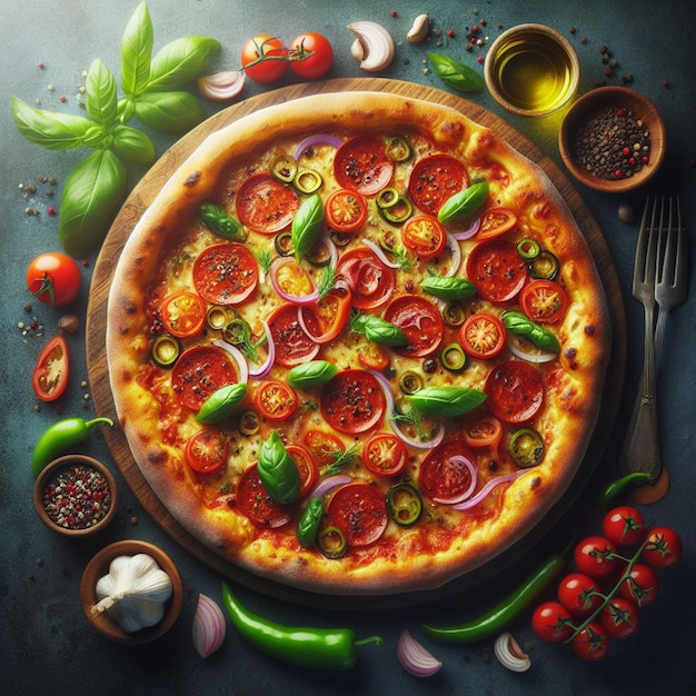 PSD arte vetorial hiperrealista ilustração comida deliciosa ainda cozinha italiana queijo pepperoni pizza