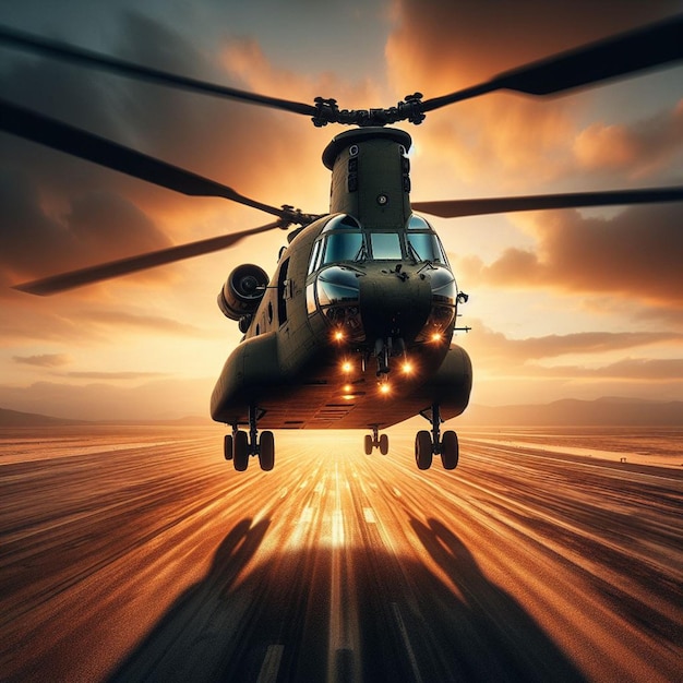 PSD arte vetorial hiperrealista ilustração poster futurista de aeronaves militares do exército helicóptero chinook