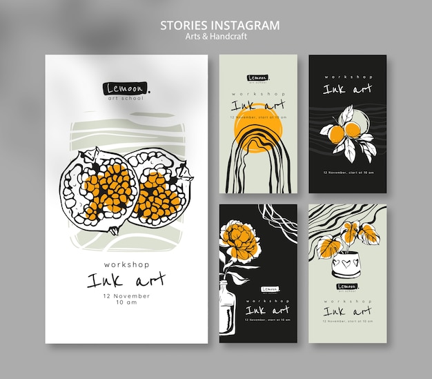 Artes y artesanías dibujadas a mano en las historias de Instagram