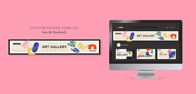 Artes de design plano e banner do youtube de artesanato