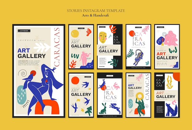 Artes de design plano e histórias de instagram de artesanato