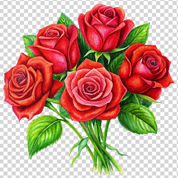 PSD artes de rosas vermelhas isoladas em fundo transparente