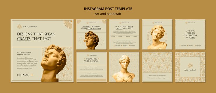 PSD artes de diseño plano y posts de artesanía en instagram.