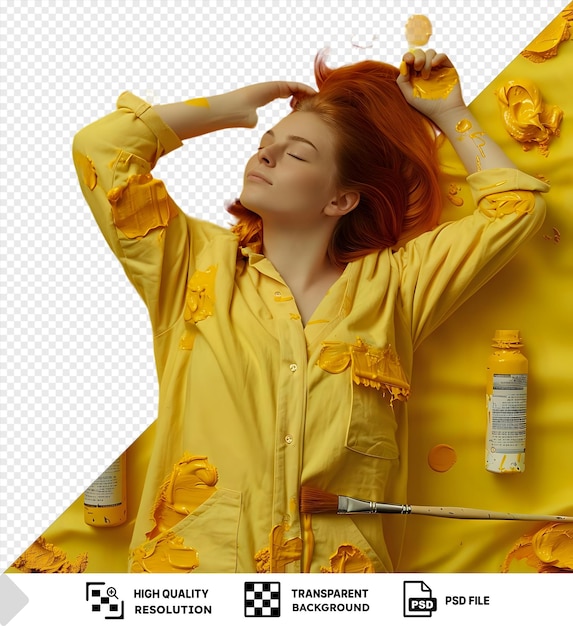 Artesano cansado transparente durmiendo con el pincel en la mano png psd