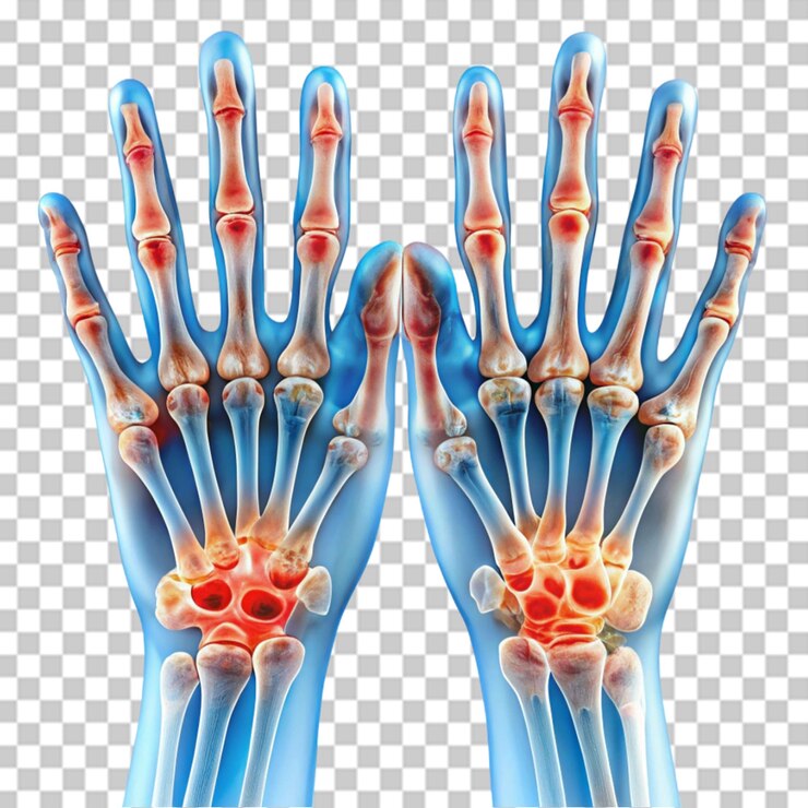 PSD arthrite rhumatoïde mains douleur dans le traitement du corps humain sur un fond transparent