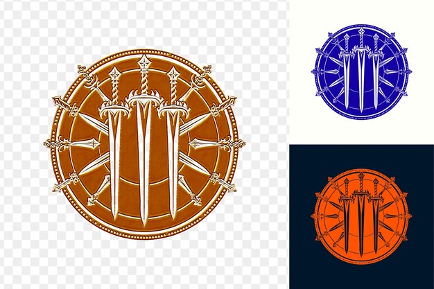 PSD arthurian round table logo com espadas e escudos para decoração template design psd vector tshirt art