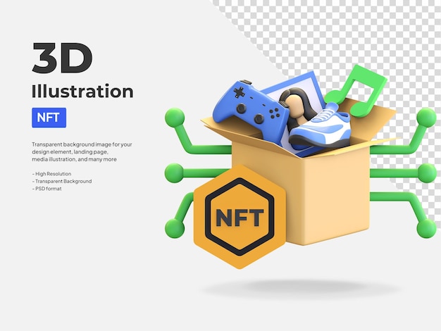 Artículo coleccionable nft en el icono de la caja ilustración 3d