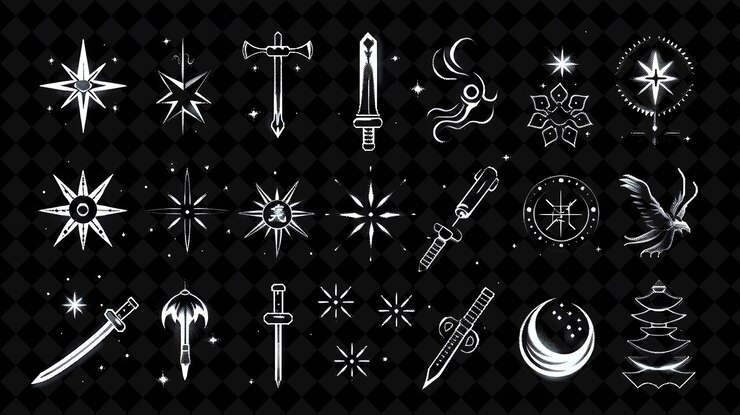 PSD artículo de píxeles de shuriken con estrellas ninja y bombas de humo y colecciones de arte de neón de forma jap y2k