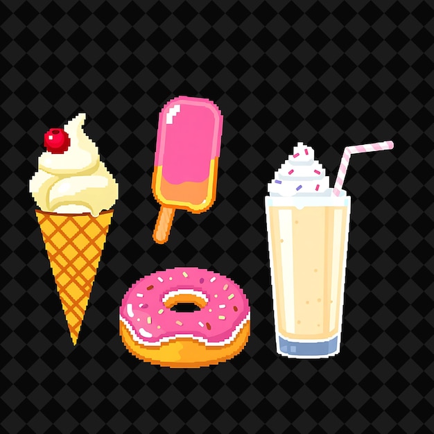 Con artículos ajustados cono de helado popsicle donut batido helado de vainilla con una cereza en la T