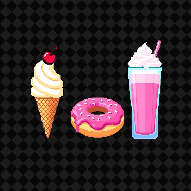 Con artículos ajustados cono de helado popsicle donut batido helado de vainilla con una cereza en la T