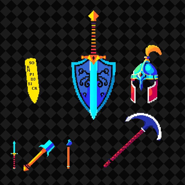 Con artículos ajustados espada escudo casco hacha de batalla una espada reluciente con runas un escudo grabado con