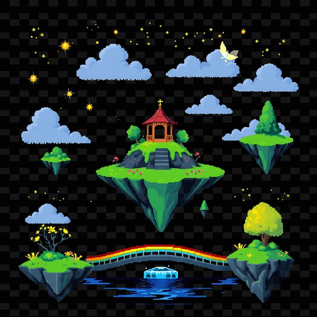 Con artículos ajustados luciérnagas islas flotantes gazebo encantado puente arco iris luciérnas parpadean alrededor