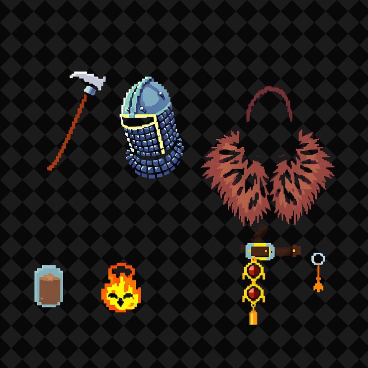 PSD con artículos ajustados poleaxe cadena de correo coif manto de piel de lobo talisman un pesado poleaxe colgado sobre el sho