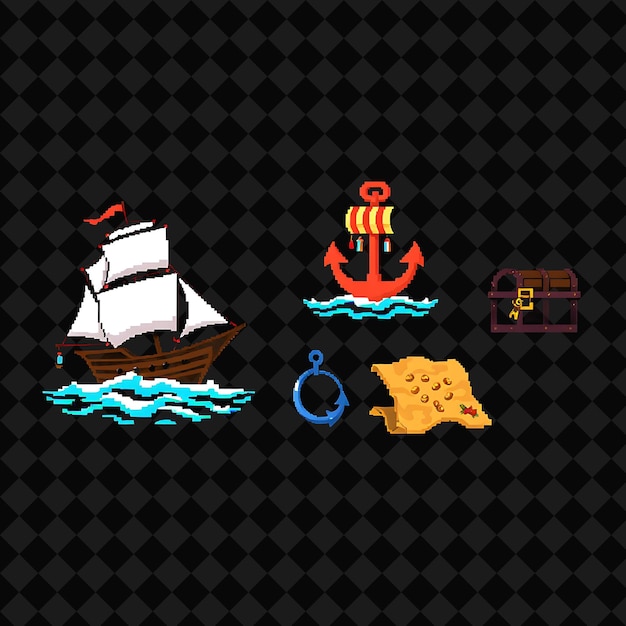 Con artículos Anclaje de barco pirata Mapa del cofre del tesoro Un barco pirata navegando a través de mares agitados