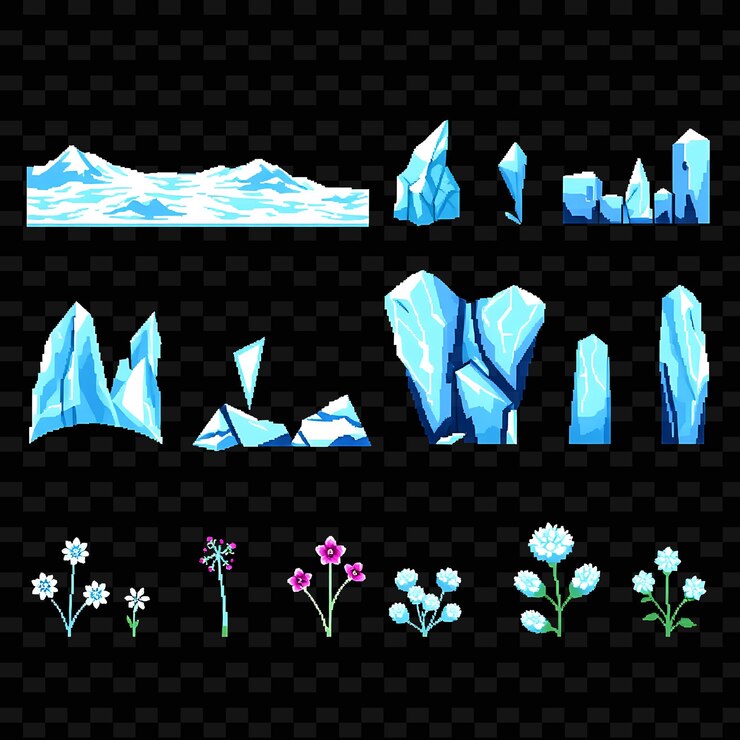 PSD con artículos congelados tundra fragmentos de hielo paredes glaciales heladas flores de hielo tundra helada se extiende sin fin