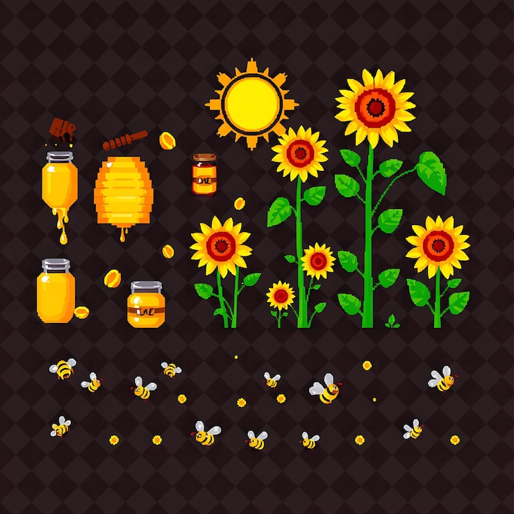 PSD con artículos dispuestos frascos de miel colmenas de abejas girasoles zumbidos de abejas frasco de miel están esparcidos por todo b