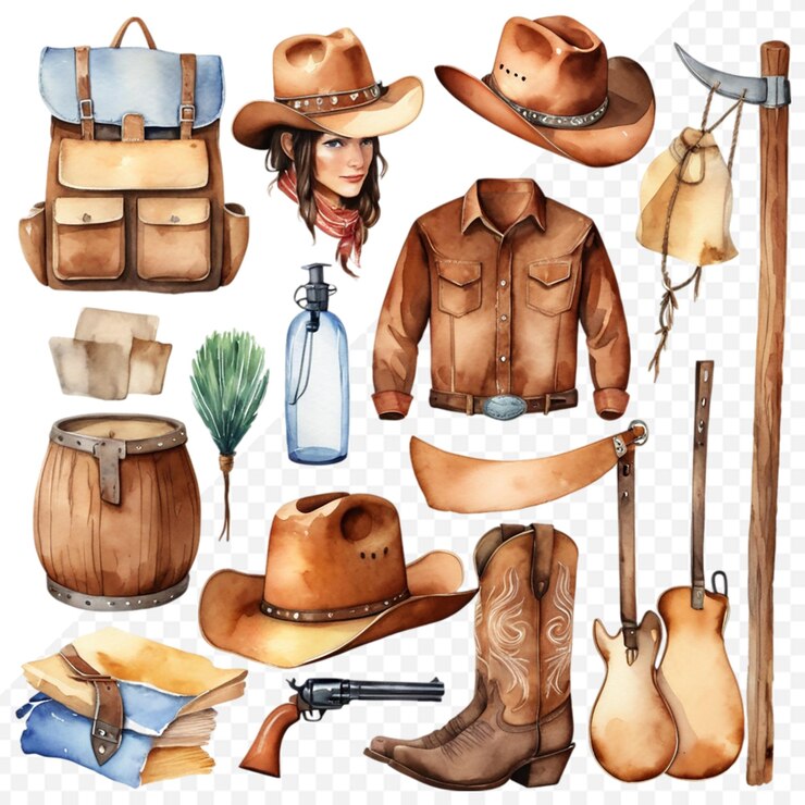 PSD artículos para el hogar de vaquero clipart de acuarela para diseño y scrapbooking