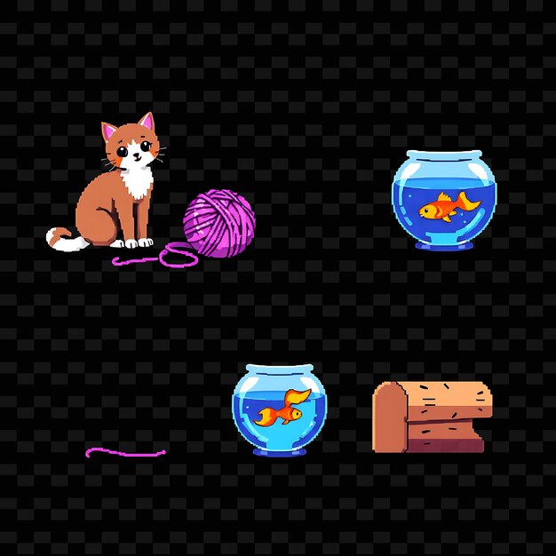 Con artículos de juego gato hilo bola de pescado rascando poste un lindo gato con una cola esponjosa una bola de yar