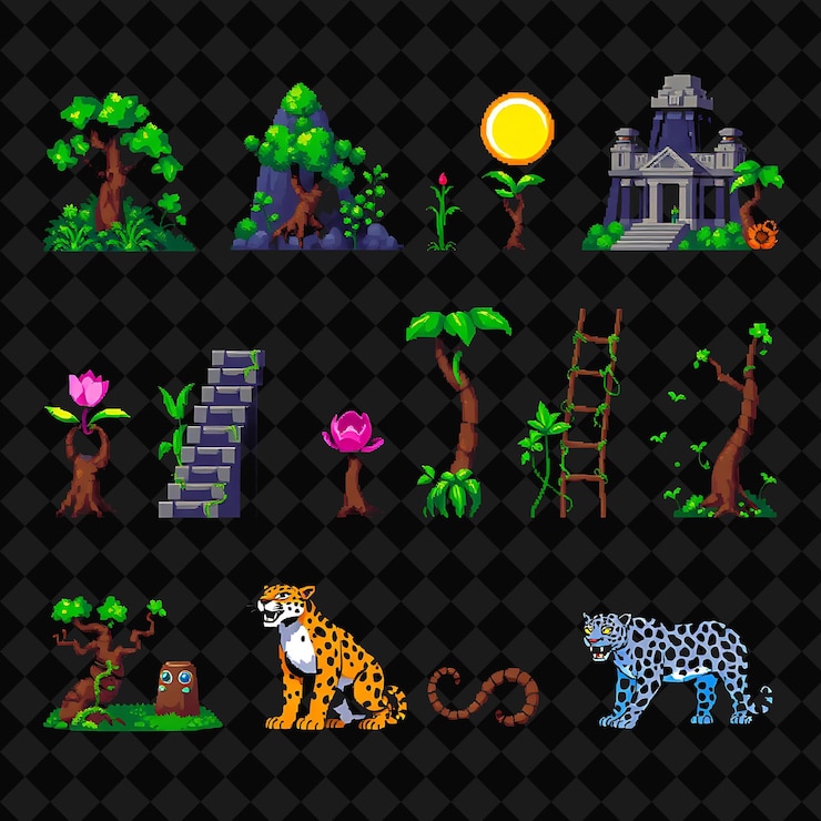 PSD con artículos: junglas exuberantes templos de piedra escaleras de vid estatuas de jaguar junglas exuberas llenas de vida