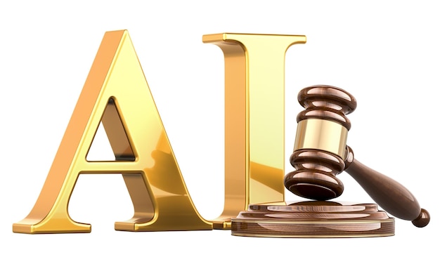 Artificial Intelligence AI with Wooden Gavel 3D rendering isolated on transparent background