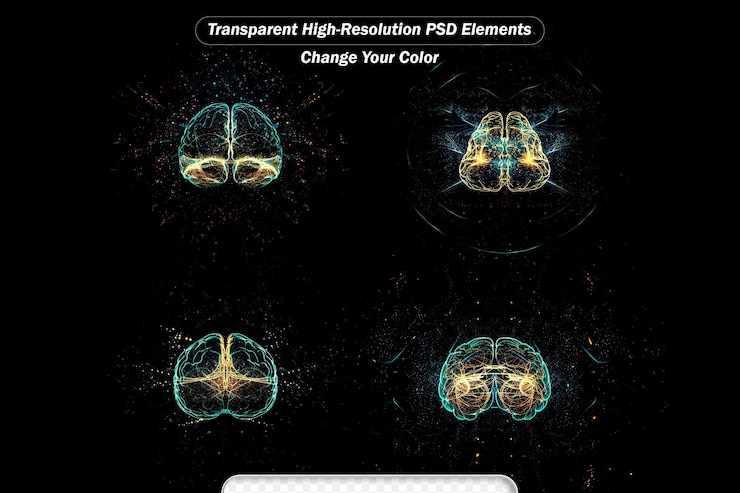 PSD artificial intelligence concept brain over a circuit board