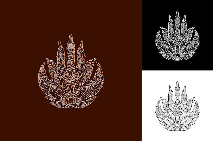 PSD artigli di pigrizia a tre dita con contorni di piante d'aria e semplificazione del design vettoriale di illustrazioni creative