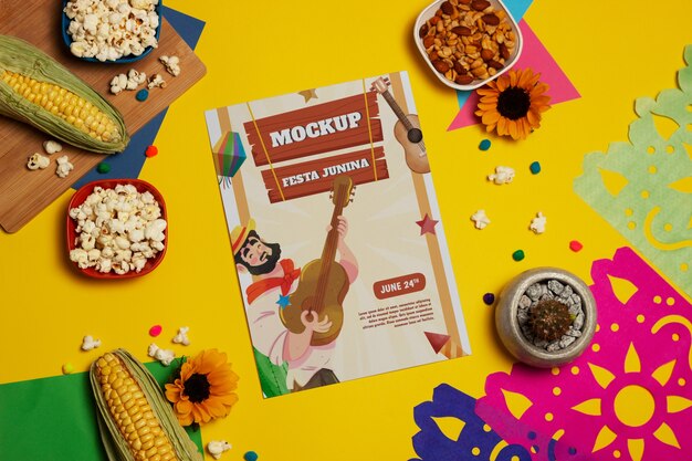Artigos de papelaria de papel de celebração festa junina com pipoca e girassol