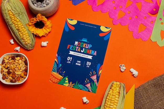 Artigos de papelaria de papel de celebração festa junina com pipoca e girassol