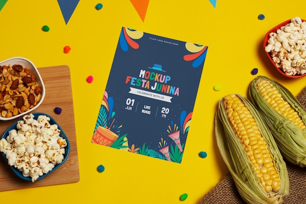 Artigos de papelaria de papel de celebração festa junina com pipoca
