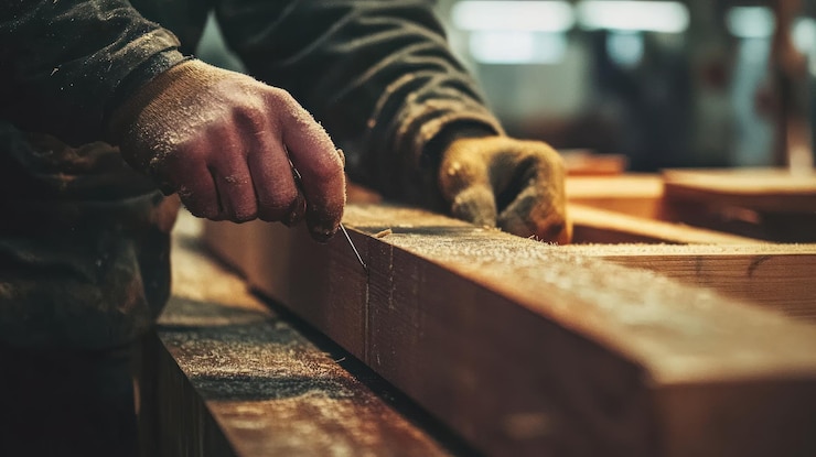 PSD un artisan façonne le bois avec une scie à main