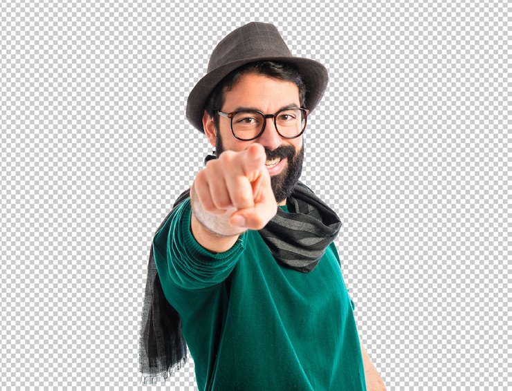 PSD artista apuntando al frente