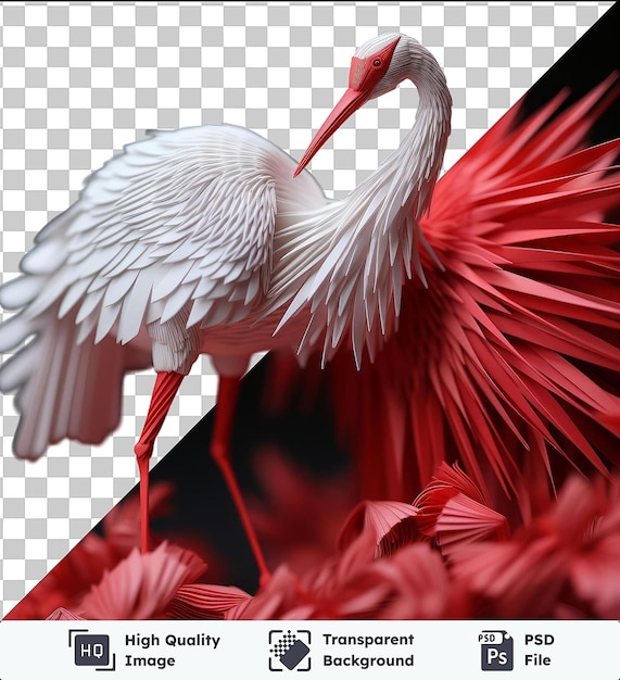 PSD artista de origami 3d psd transparente de alta qualidade dobrando um guindaste