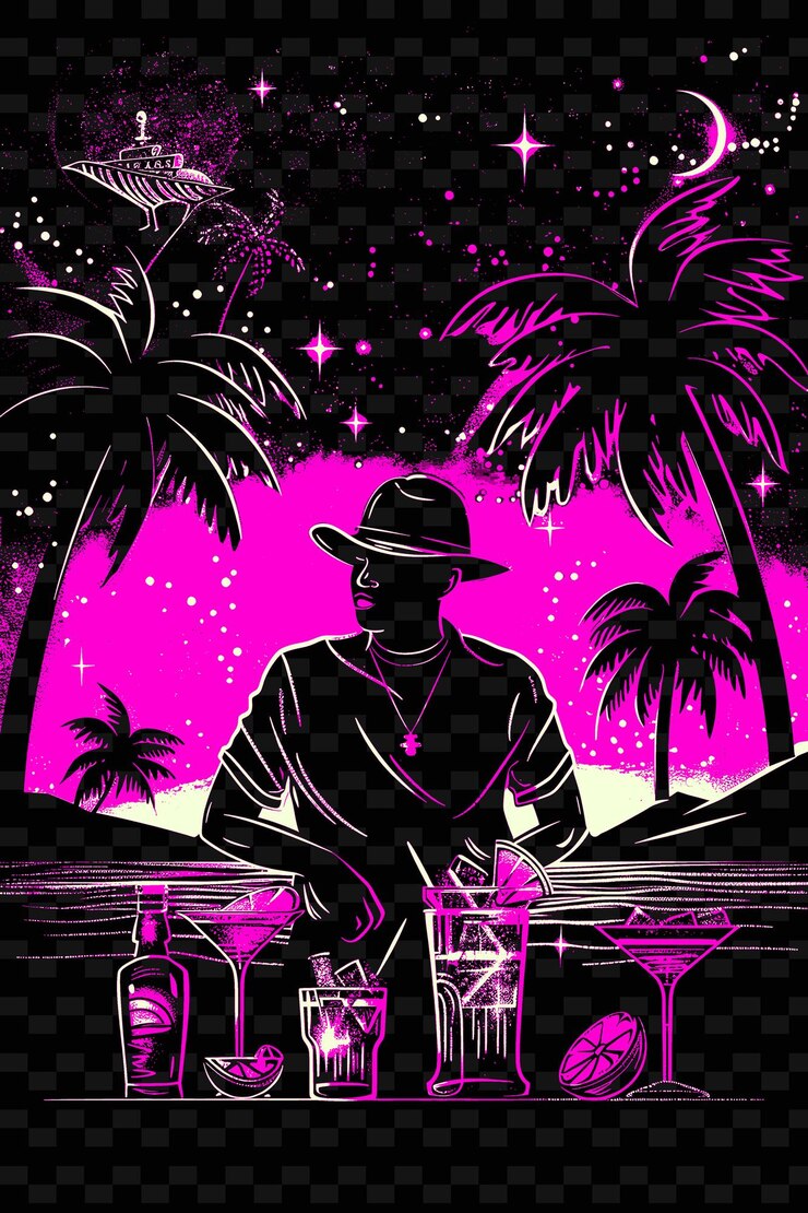 PSD artista de reggaeton se apresentando em uma festa de praia com palmeiras ilustração designs de cartazes de música