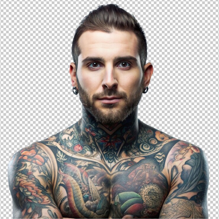 PSD artista de tatuagem de foto homem isolado em fundo transparente