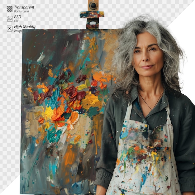 PSD artista femenina madura con una pintura abstracta colorida
