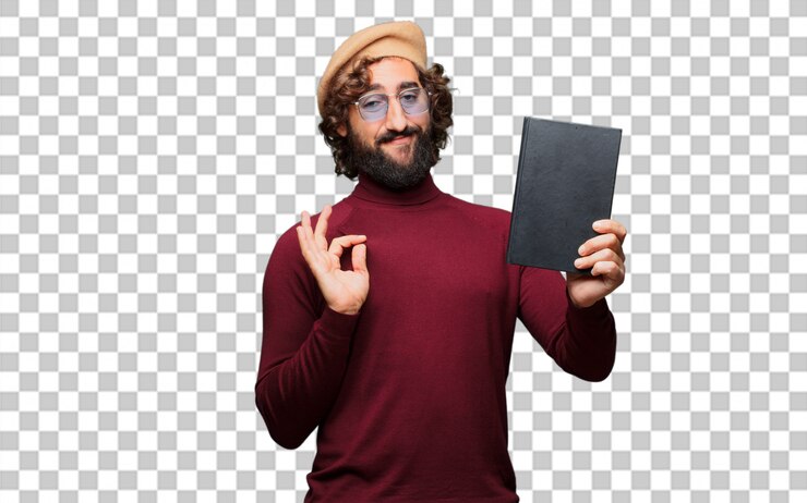 PSD artista francés con una boina sosteniendo un libro.