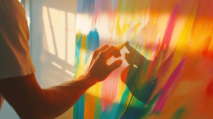 PSD un artista pintando colores vibrantes en un lienzo