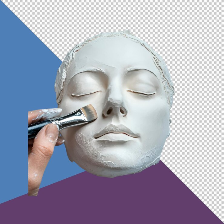PSD artistas esculpiendo una máscara facial detallando a mano un molde facial de arcilla