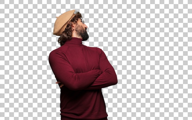 PSD artiste français avec un béret en désaccord pose