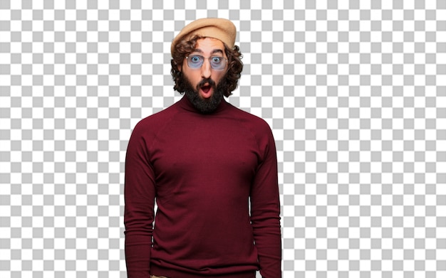 PSD artiste français avec un béret expression surprise